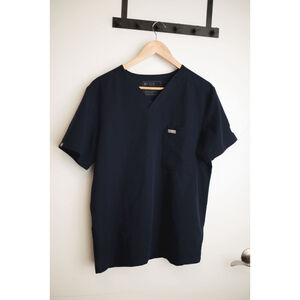 Mens FIGS Navy Short Sleeve Tee M with Peace Sign Embroidery